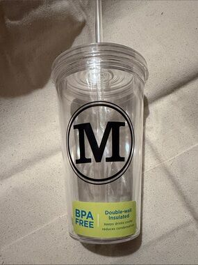 Clear Double-Wall Insulated Tumbler with Black Monogram M